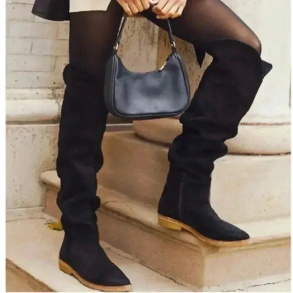 Free People Banks Black Over the Knee Noots - New without Box sz 37.5 - Picture 1 of 12